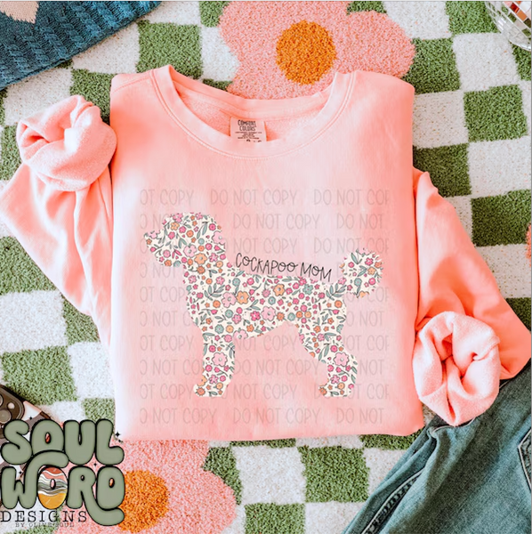 DTF Full Color TShirt Transfer - Floral Dog Mom - YOU CHOOSE THE BREED!