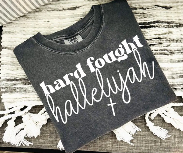 DTF Full Color TShirt Transfer - Hard Fought Cross (Black or White)