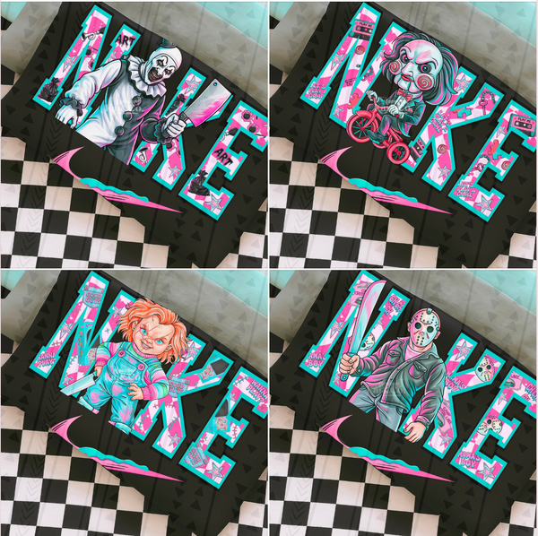 DTF Full Color Tshirt Transfer - Spooky Characters Neon Swoosh - YOU PICK!