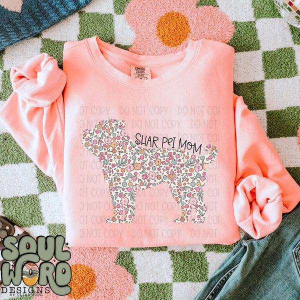 DTF Full Color TShirt Transfer - Floral Dog Mom - YOU CHOOSE THE BREED!
