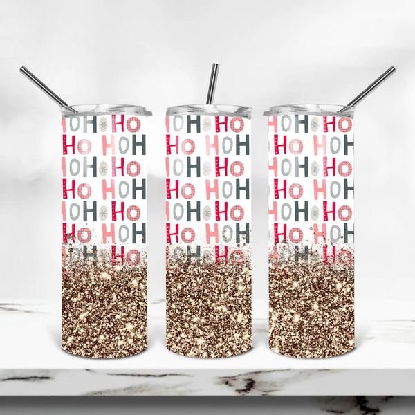 Skinny Tumbler Sublimation Wrap - Ho Ho Glitter