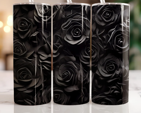 Skinny Tumbler Sublimation Wrap - Black Roses 3D