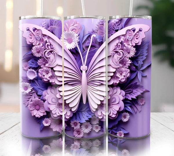 Skinny Tumbler Sublimation Wrap - 3D Purple Butterfly