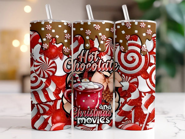Skinny Tumbler Sublimation Wrap - Hot Chocolate and Christmas Movies