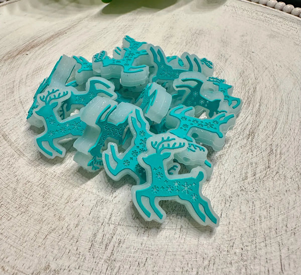 Silicone Focal - Pink & Turquoise Glitter Deer
