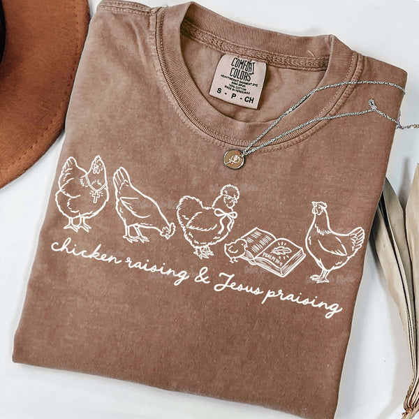 DTF Full Color TShirt Transfer - Chicken Raising & Jesus Praising - (Black or White)