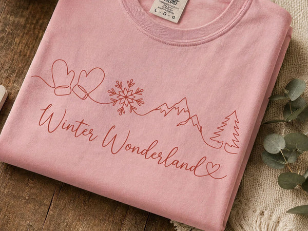 DTF Full Color Tshirt Transfer - Winter Wonderland Sketch Doodle (Red, Black, or White Font - You Pick!)