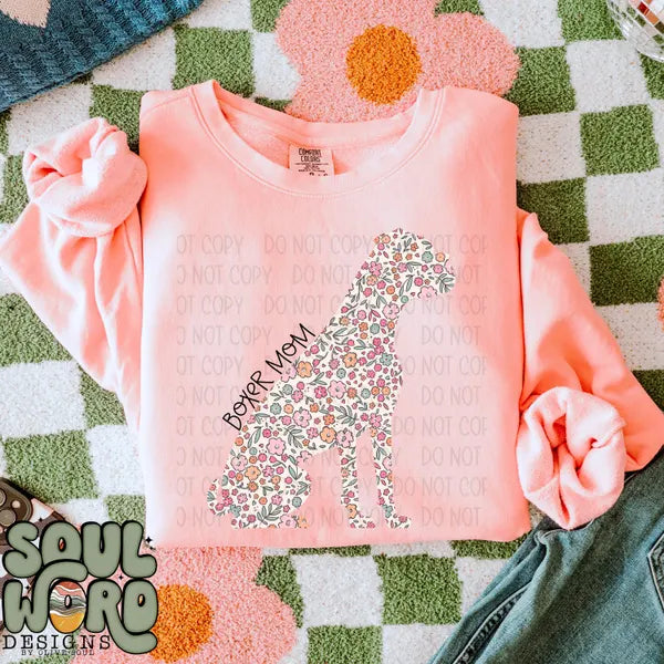 DTF Full Color TShirt Transfer - Floral Dog Mom - YOU CHOOSE THE BREED!