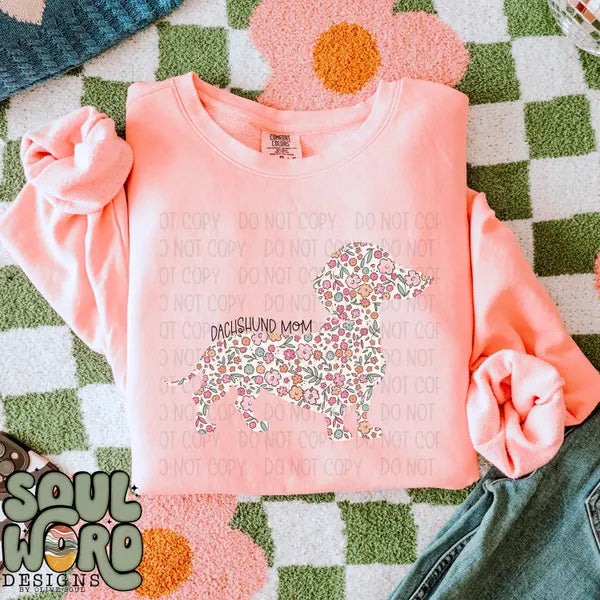 DTF Full Color TShirt Transfer - Floral Dog Mom - YOU CHOOSE THE BREED!