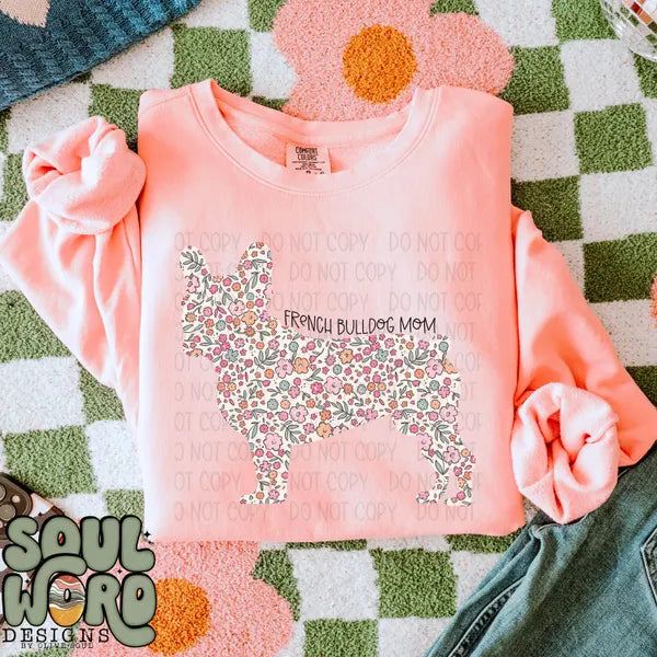 DTF Full Color TShirt Transfer - Floral Dog Mom - YOU CHOOSE THE BREED!