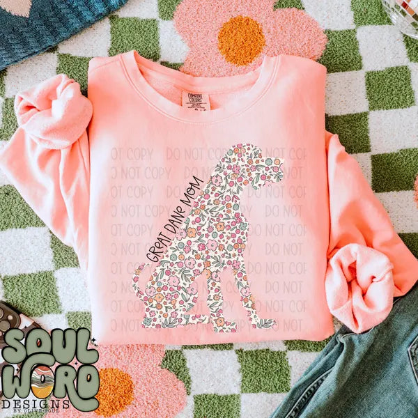 DTF Full Color TShirt Transfer - Floral Dog Mom - YOU CHOOSE THE BREED!