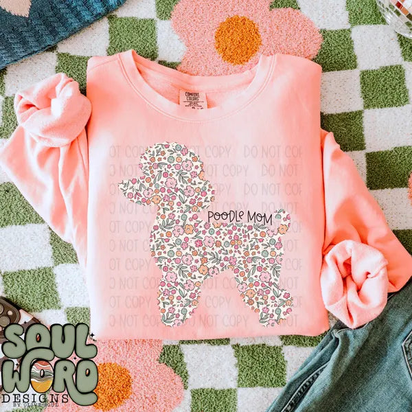 DTF Full Color TShirt Transfer - Floral Dog Mom - YOU CHOOSE THE BREED!