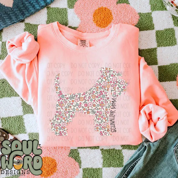DTF Full Color TShirt Transfer - Floral Dog Mom - YOU CHOOSE THE BREED!