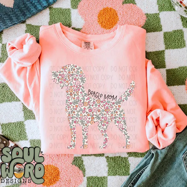 DTF Full Color TShirt Transfer - Floral Dog Mom - YOU CHOOSE THE BREED!