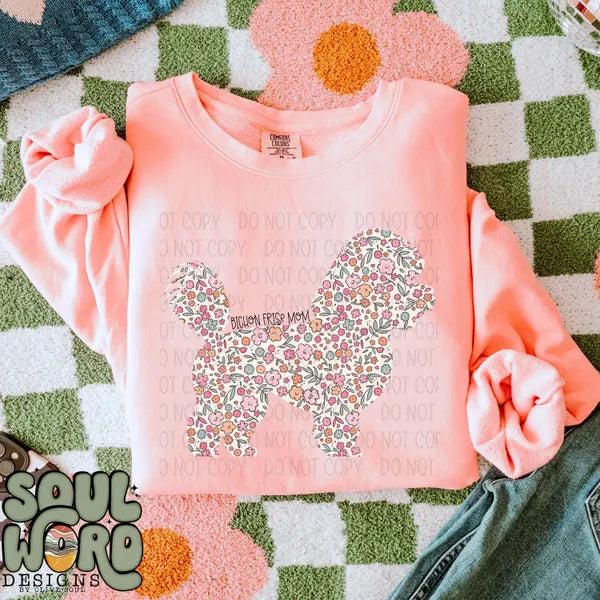 DTF Full Color TShirt Transfer - Floral Dog Mom - YOU CHOOSE THE BREED!