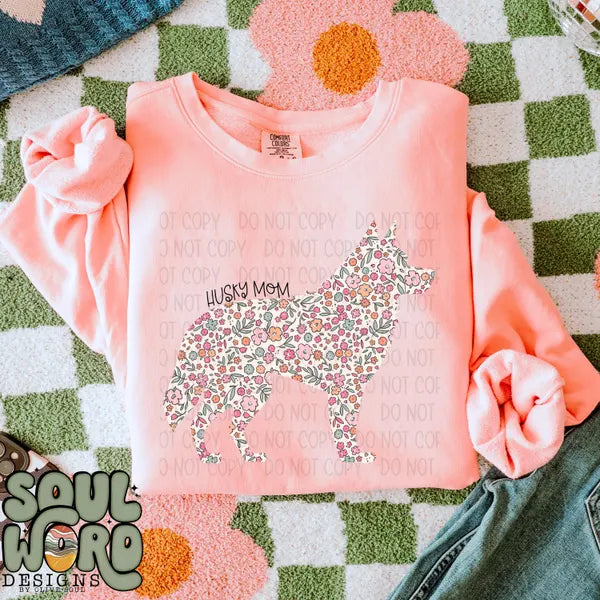 DTF Full Color TShirt Transfer - Floral Dog Mom - YOU CHOOSE THE BREED!