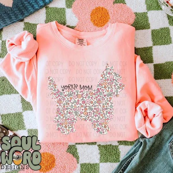 DTF Full Color TShirt Transfer - Floral Dog Mom - YOU CHOOSE THE BREED!
