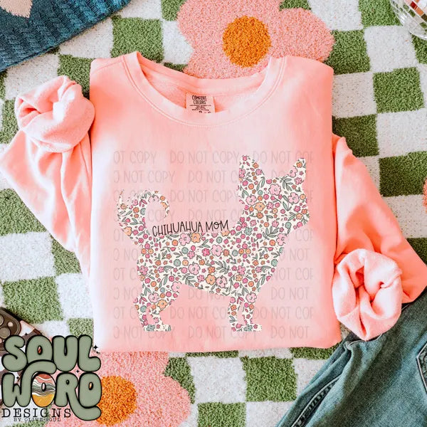 DTF Full Color TShirt Transfer - Floral Dog Mom - YOU CHOOSE THE BREED!