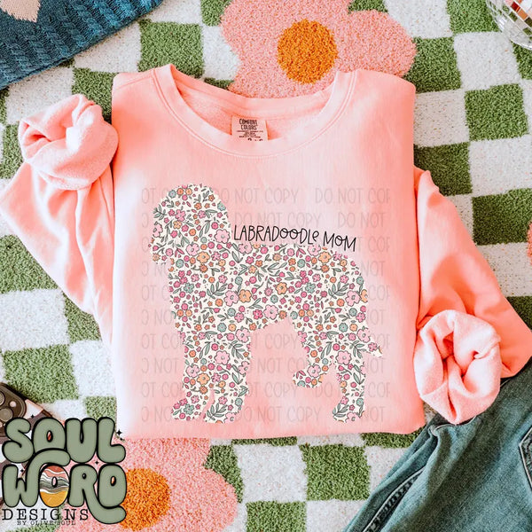 DTF Full Color TShirt Transfer - Floral Dog Mom - YOU CHOOSE THE BREED!