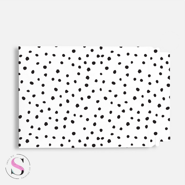 6x9" Black Polka Dot Rigid Mailer - Black Polka Dot Stay Flat Mailer