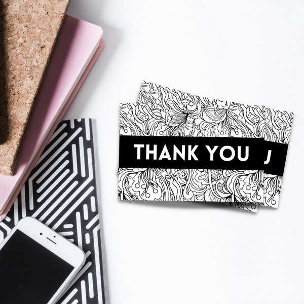 Black Floral Sketch - Thank You Cards Insert Cards